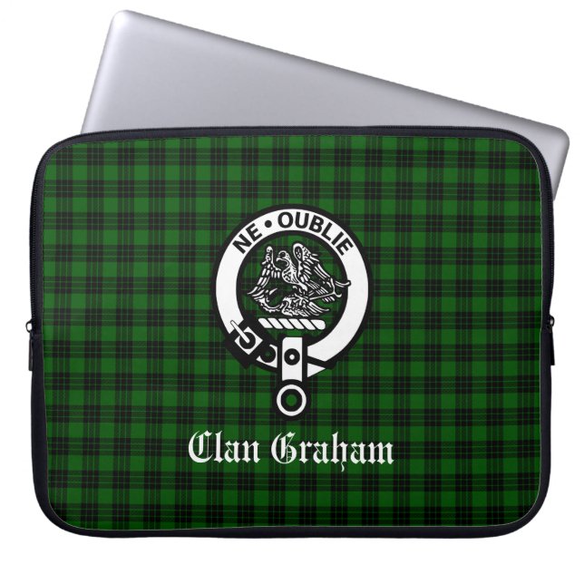 Clan Graham Crest Badge and Tartan Laptop Sleeve (Front)