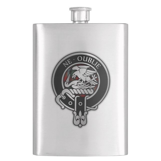 Clan Graham Crest & Red Tartan Flask (Front)
