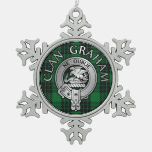 Clan Graham Crest & Tartan Snowflake Pewter Christmas Ornament