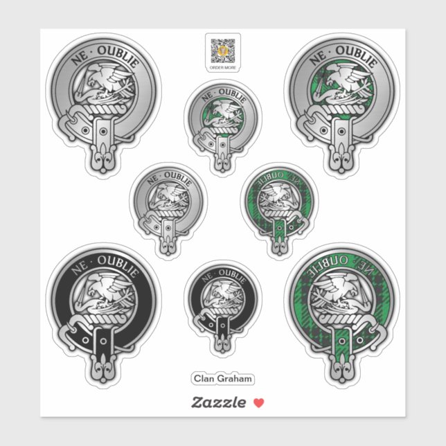 Clan Graham Crest & Tartan Sticker (Sheet)