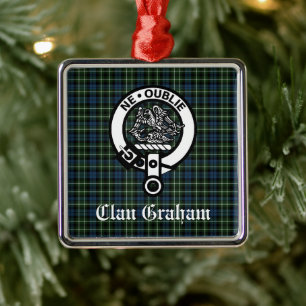 Clan Graham Montrose Tartan & Crest Personalised Metal Tree Decoration