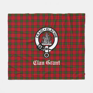 Clan Grant Crest Badge and Tartan Fleece Blanket