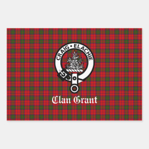 Clan Grant Crest Badge and Tartan Wrapping Paper Sheet