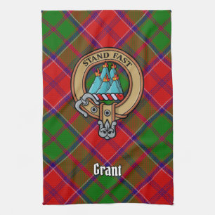 Clan Grant Crest over Tartan Tea Towel