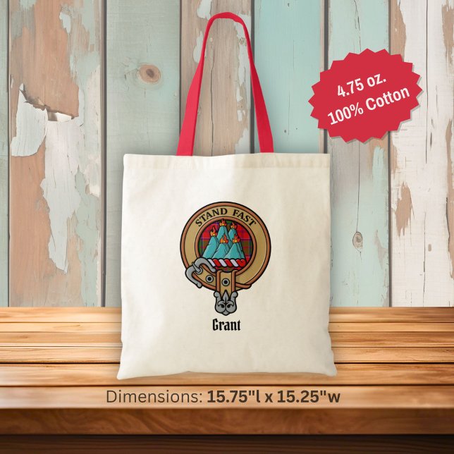 Clan Grant Crest over Tartan Tote Bag (Creator Uploaded)