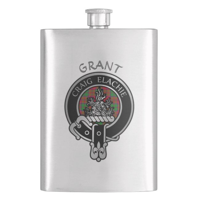 Clan Grant Crest & Tartan Flask (Front)