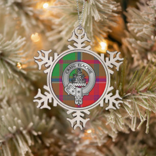 Clan Grant Crest & Tartan Snowflake Pewter Christmas Ornament