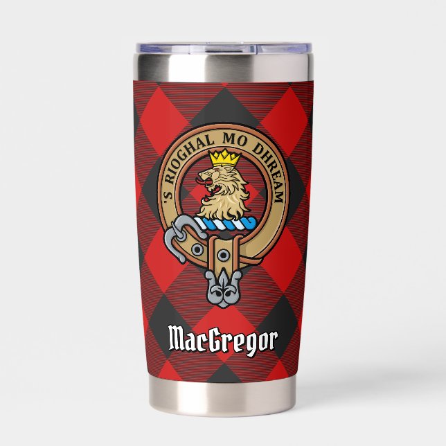 Clan Gregor Crest over Rob Roy Tartan Insulated Tumbler (Front)