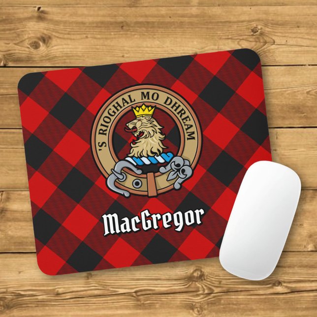 Clan Gregor Crest over Rob Roy Tartan Mouse Mat (Creator Uploaded)