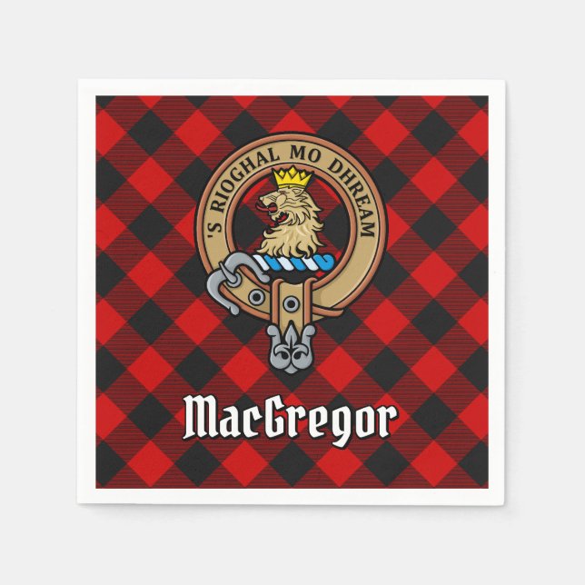 Clan Gregor Crest over Rob Roy Tartan Napkin (Front)