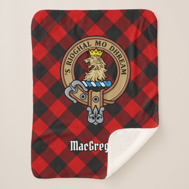 Clan Gregor Crest over Rob Roy Tartan Sherpa Blanket (Front)
