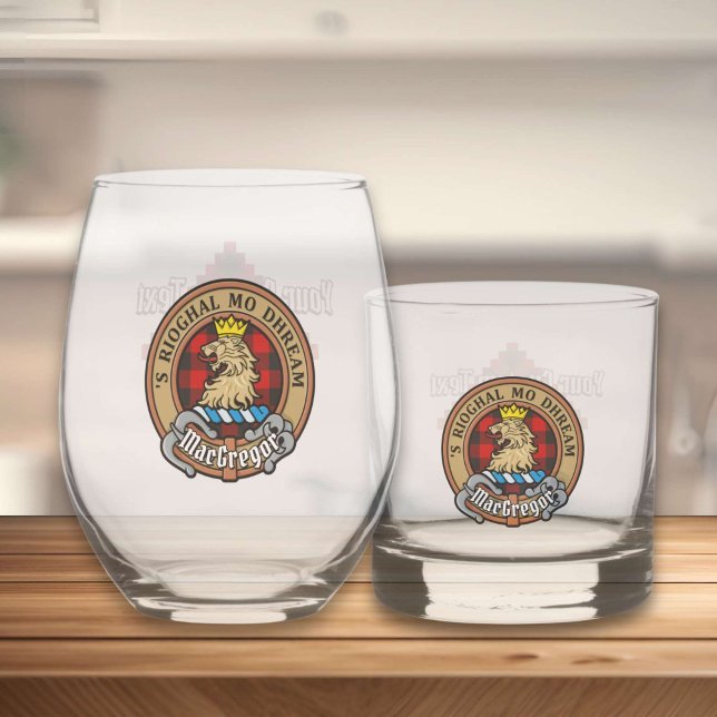 Clan Gregor Crest over Rob Roy Tartan Whiskey Glass (Creator Uploaded)