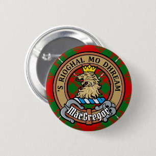 Clan Gregor Crest over Tartan 6 Cm Round Badge