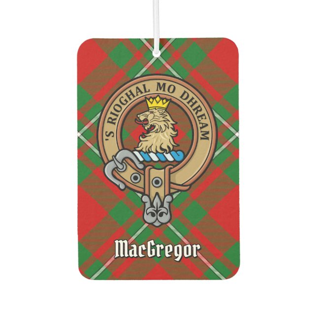 Clan Gregor Crest over Tartan Air Freshener (Front)