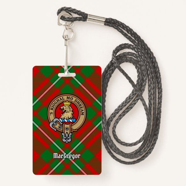 Clan Gregor Crest over Tartan ID Badge (Front with Lanyard)