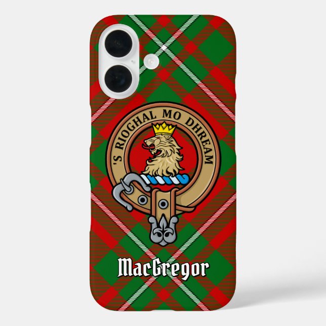 Clan Gregor Crest over Tartan iPhone Case (Back)