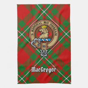 Clan Gregor Crest over Tartan Kitchen Towel