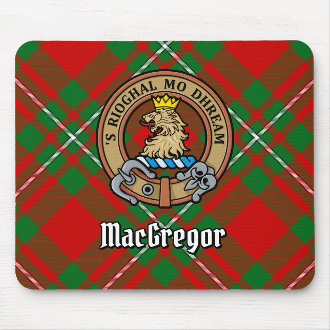 Clan Gregor Crest over Tartan Mouse Mat (Front)