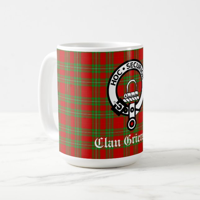 Clan Grierson Crest Badge & Tartan  Coffee Mug (Front Left)