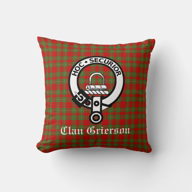 Clan Grierson Crest Badge & Tartan  Cushion (Front)