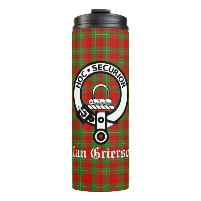 Clan Grierson Crest Badge & Tartan  Thermal Tumbler (Front)