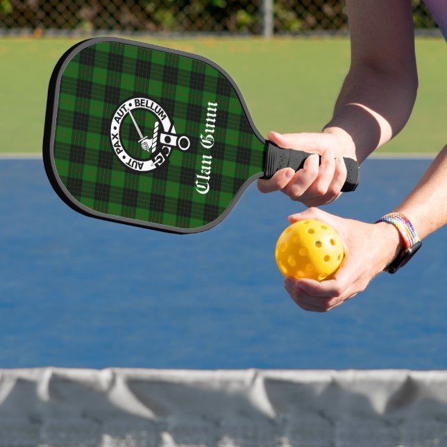Clan Gunn Crest Badge and Tartan   Pickleball Paddle (Insitu)