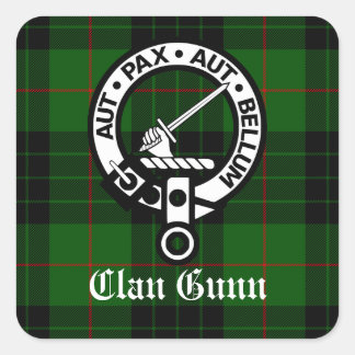 Clan Gunn Crest Badge and Tartan Square Sticker