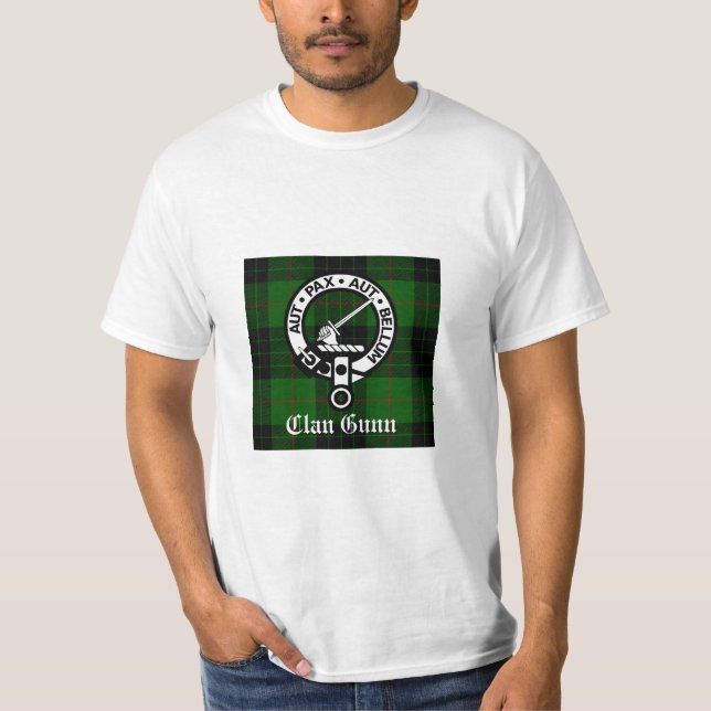 Clan Gunn Crest Badge and Tartan T-Shirt (Front)