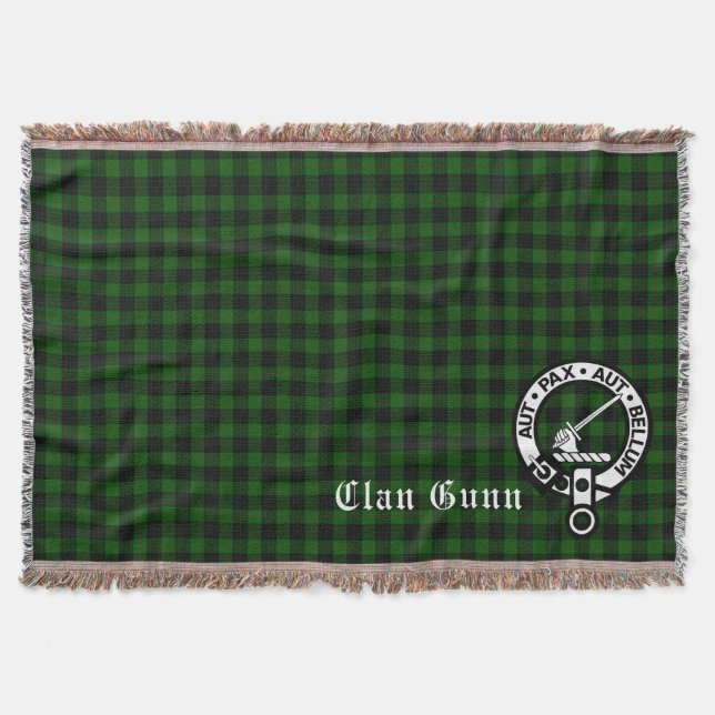 Clan Gunn Crest Badge & Tartan Throw Blanket (Front)