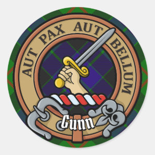 Clan Gunn Crest over Tartan Classic Round Sticker