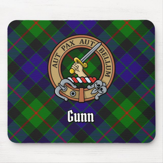Clan Gunn Crest over Tartan Mouse Mat (Front)