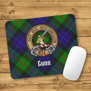 Clan Gunn Crest over Tartan Mouse Mat