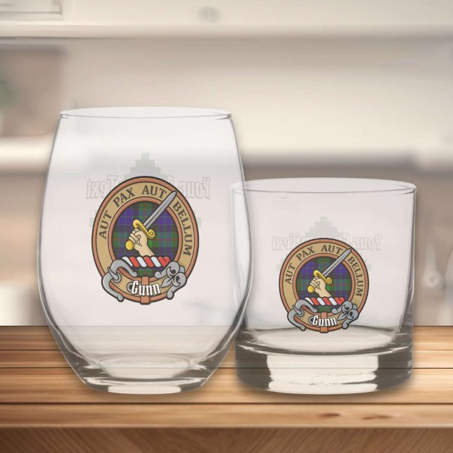 Clan Gunn Crest over Tartan Whiskey Glass (Creator Uploaded)