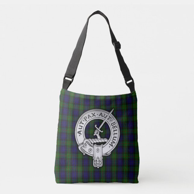 Clan Gunn Crest & Tartan Crossbody Bag (Front)