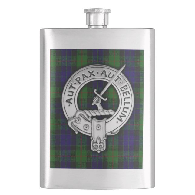 Clan Gunn Crest & Tartan Hip Flask (Front)
