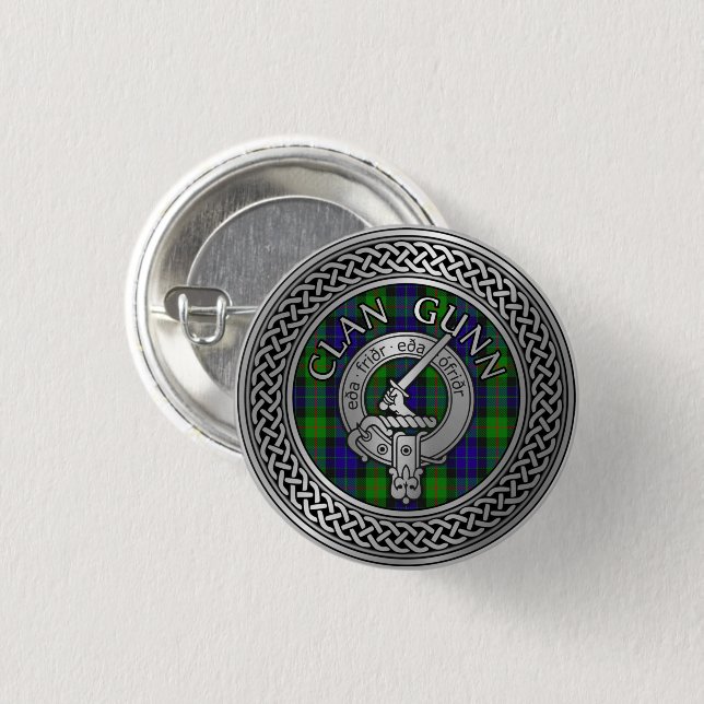 Clan Gunn Crest & Tartan Knot Button (Front & Back)