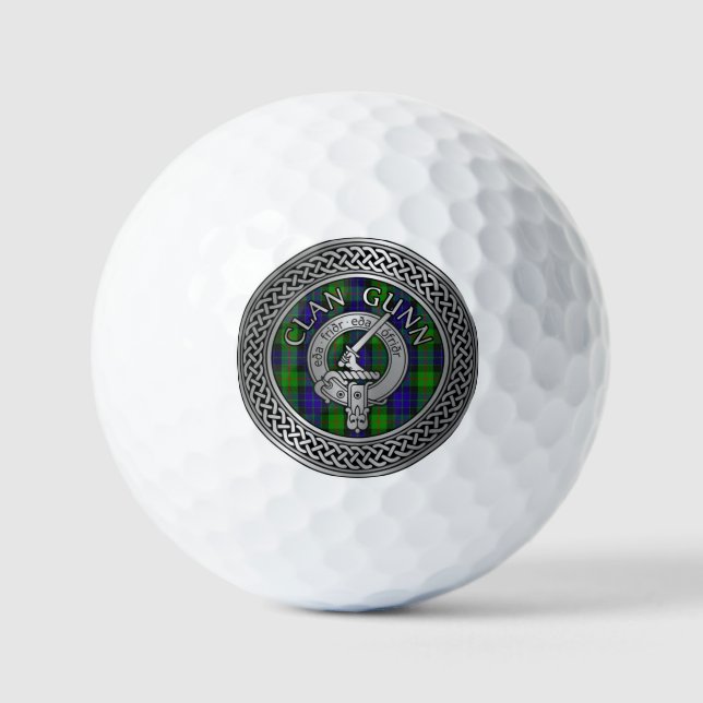 Clan Gunn Crest & Tartan Knot Golf Balls (Front)