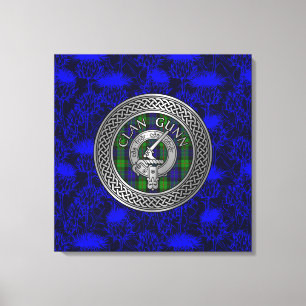 Clan Gunn Crest & Tartan Knot on Thistle Canvas Print