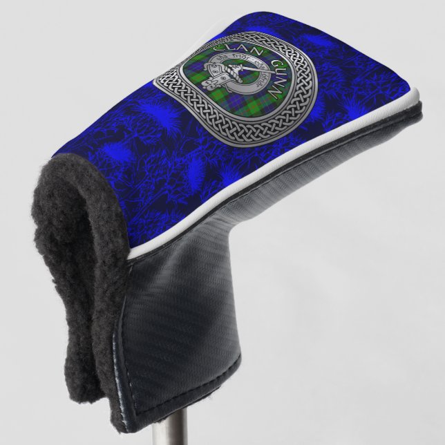 Clan Gunn Crest & Tartan Knot on Thistle Golf Head Cover (3/4 Front)