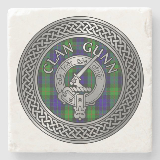 Clan Gunn Crest & Tartan Knot Stone Coaster (Front)