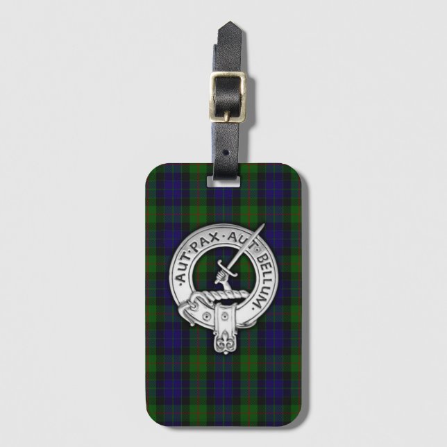 Clan Gunn Crest & Tartan Luggage Tag (Front Vertical)