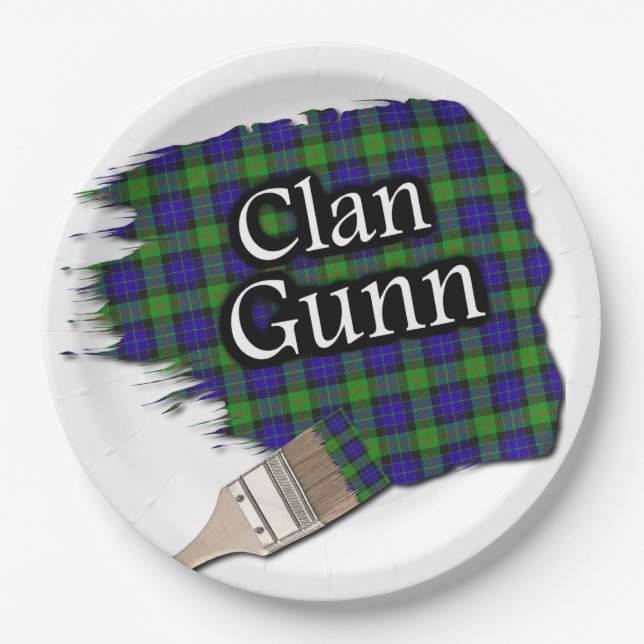 Clan Gunn Scottish Tartan Paint Brush Paper Plate (Front)