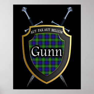 Clan Gunn Tartan Scottish Shield & Swords Poster