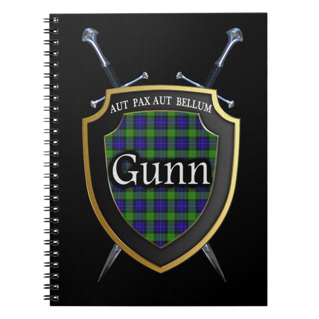 Clan Gunn Tartan Shield & Swords Notebook (Front)