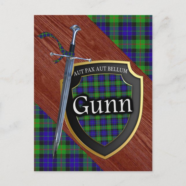 Clan Gunn Tartan Sword & Shield Postcard (Front)