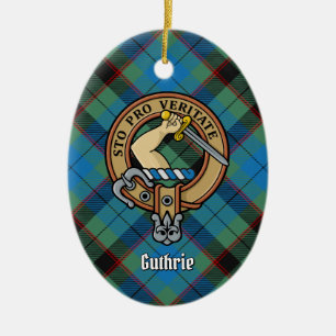 Clan Guthrie Crest over Tartan Ceramic Tree Decoration