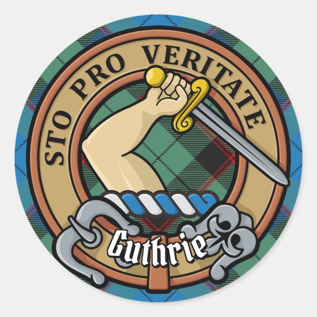 Clan Guthrie Crest over Tartan Classic Round Sticker (Front)