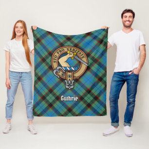 Clan Guthrie Crest over Tartan Fleece Blanket