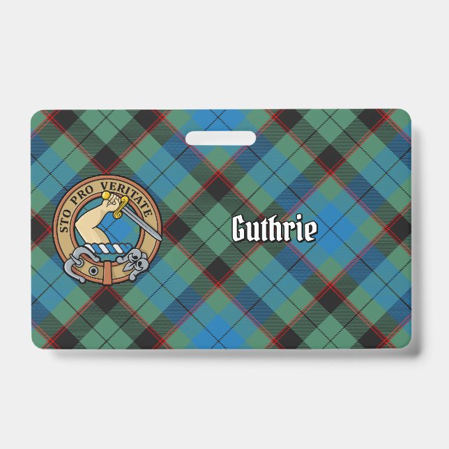 Clan Guthrie Crest over Tartan ID Badge (Front)