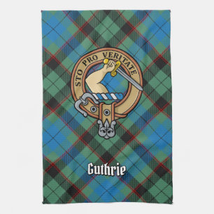 Clan Guthrie Crest over Tartan Tea Towel